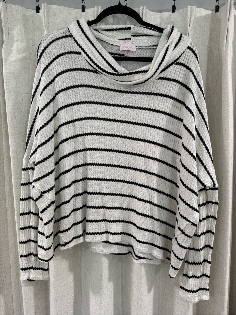Pink Lily White & Black Striped Hooded Sweater
